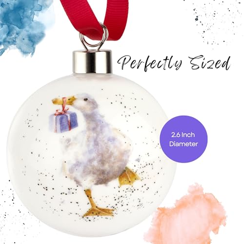 Royal Worcester Wrendale Designs Hanging Ornament | Special Delivery Bauble with Duck Motif | 2.6 Inch | Made from Fine Bone China | Hanging Christmas Tree Ornament