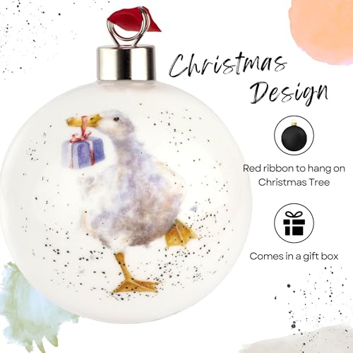 Royal Worcester Wrendale Designs Hanging Ornament | Special Delivery Bauble with Duck Motif | 2.6 Inch | Made from Fine Bone China | Hanging Christmas Tree Ornament