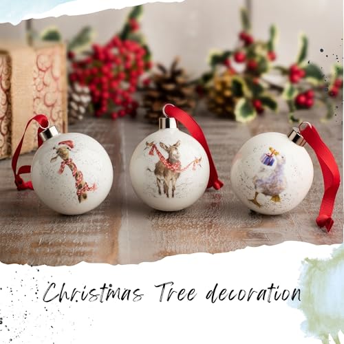 Royal Worcester Wrendale Designs Hanging Ornament | Special Delivery Bauble with Duck Motif | 2.6 Inch | Made from Fine Bone China | Hanging Christmas Tree Ornament