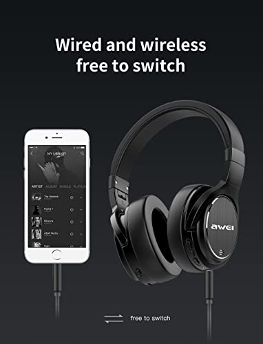 AWEI A950BL ANC Active Noise Cancelling Wireless Bluetooth Headphones, Stereo Headphones, Wireless Wired Switch, Stereo High Sound Quality, Clear Calls (Black)