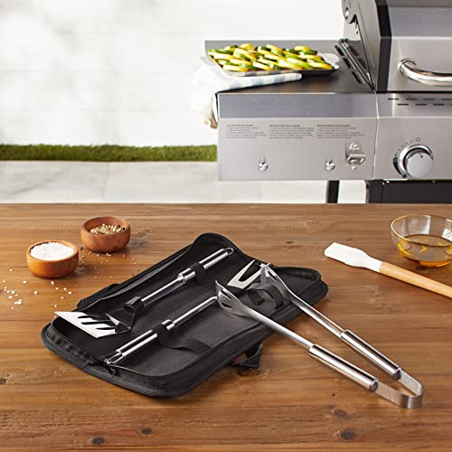 Amazon Basics 4-Piece Stainless Steel Barbeque Grilling Tool Set with Carry Bag