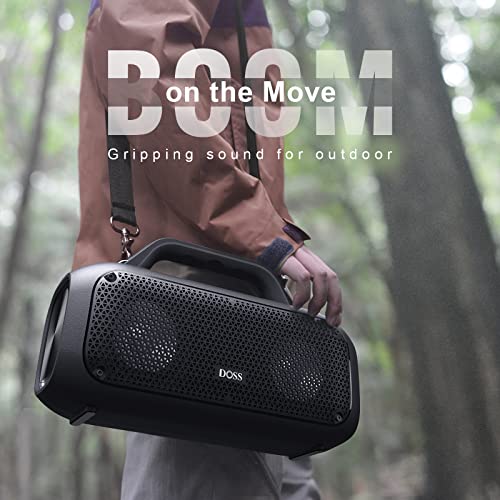 DOSS Extreme Boom Bluetooth Outdoor Speaker with 60W Mighty Sound, Deep Bass, 30H Playtime,10400mAh Power Bank, IPX6 Waterproof Speaker with Portable Strap for Camping, Pool, Beach, Garage, Work