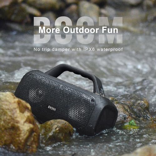 DOSS Extreme Boom Bluetooth Outdoor Speaker with 60W Mighty Sound, Deep Bass, 30H Playtime,10400mAh Power Bank, IPX6 Waterproof Speaker with Portable Strap for Camping, Pool, Beach, Garage, Work