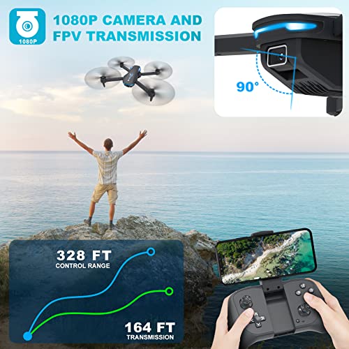 Drone with 1080P Camera for Beginners and Kids, Foldable Remote Control Quadcopter with Voice Control, Gestures Selfie, Altitude Hold, One Key Start, 3D Flips, 2 Batteries, Toy for Boys Girls