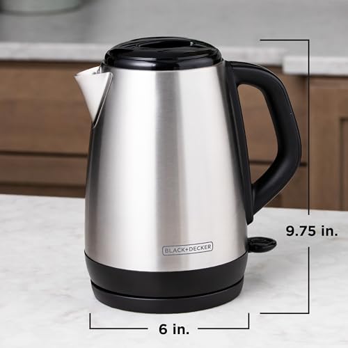 BLACK+DECKER 1.7L Cordless Electric Kettle, KE1700SD, Rapid Boil, Auto Shutoff, Stainless Steel