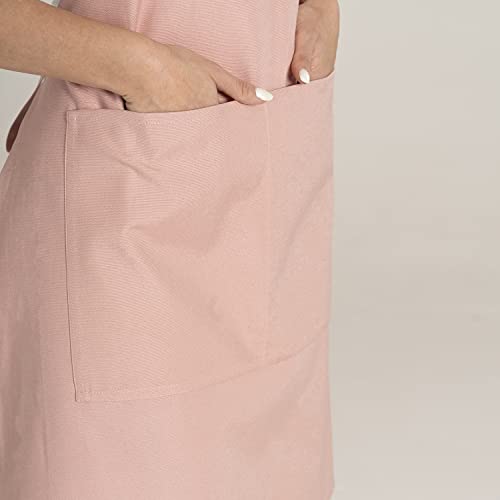 TOSHE Kitchen Apron Waterdrop Resistant Cotton Apron with adjustable Aprons for Women with Pockets 10 Color option Cooking Powder Pink Apron (Powder Pink)