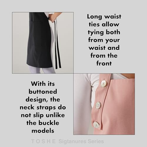 TOSHE Kitchen Apron Waterdrop Resistant Cotton Apron with adjustable Aprons for Women with Pockets 10 Color option Cooking Powder Pink Apron (Powder Pink)