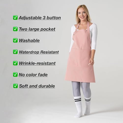 TOSHE Kitchen Apron Waterdrop Resistant Cotton Apron with adjustable Aprons for Women with Pockets 10 Color option Cooking Powder Pink Apron (Powder Pink)