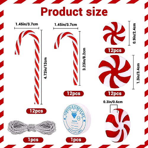 XIMISHOP 48PCS Christmas Candy Cane Hanging Ornaments Candy Lollipop Christmas Tree Decorations Plastic Twisted Crutch Ornaments for Xmas Crafts Indoor Outdoor Decor (Red and White)