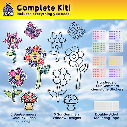 SUNGEMMERS Gem Art for Kids Crafts - Suncatcher Kit for Kids, 8 7 6 Year Old Girl Birthday Gift - Arts and Crafts for Kids Ages 4-8 8-12 6-8 Girls & Boys and Fun Craft Kit Summer Kids Activities Gift