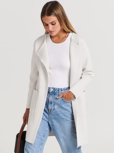 ANRABESS Women's Open Front Knit Lightweight Cardigan Casual Long Coatigan Sweater Lady Jacket Coat 2024 Fall Outerwear Off White Small