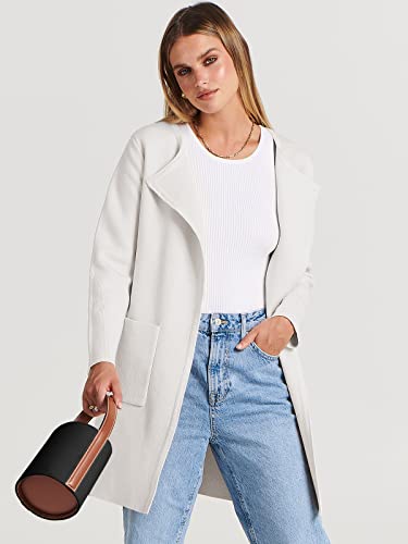 ANRABESS Women's Open Front Knit Lightweight Cardigan Casual Long Coatigan Sweater Lady Jacket Coat 2024 Fall Outerwear Off White Small