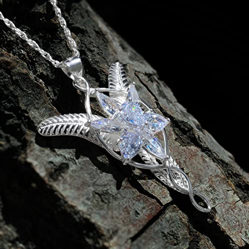 bahamut 925 Sterling Silver LOTR Arwen Evenstar Pendant Necklace with 5A Cubic Zirconia, Princess of the Elves Jewelry for Women (Silver)