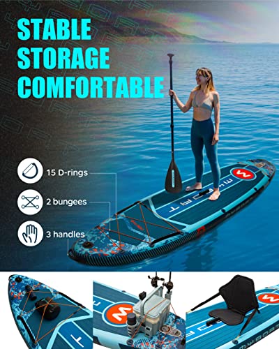 11'6"×34"×6" Extra Wide Inflatable Paddle Board, Stand Up Paddle Board for Fishing, Sup Board with 3 Removable Fins, Dual Bungees, Camera Mount, Hand Pump, Strong Paddle, 5L Dry Bag, Leash