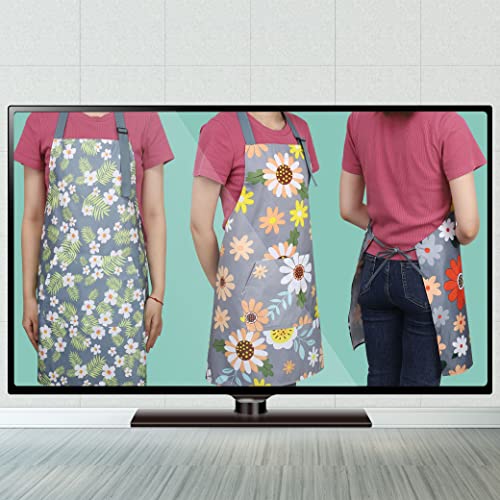 BOUMUSOE 3 Pack Floral Aprons with Pocket, Blooming Womens Aprons Waterproof Adjustable Cooking Aprons for Kitchen Gardening and Salon