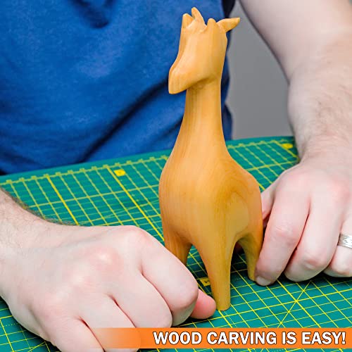 Wood Carving Kit for Beginners - Whittling kit with Giraffe - Linden Woodworking Kit for Kids, Adults - Wood Carving Stainless Steel Knife with Wooden Handle - Giraffe Shaped Linden Blank