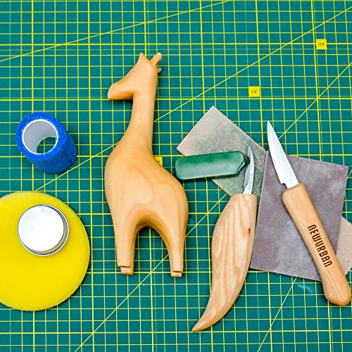 Wood Carving Kit for Beginners - Whittling kit with Giraffe - Linden Woodworking Kit for Kids, Adults - Wood Carving Stainless Steel Knife with Wooden Handle - Giraffe Shaped Linden Blank