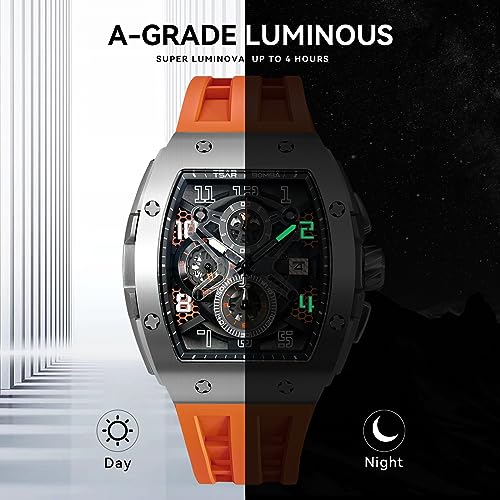 Mens Watches Luxury Tonneau Watches for Men Waterproof 50M Analog Replica Watch Chronograph Calendar Date Men’s Dress Business Work Watch Diver Large Square Face Wristwatch