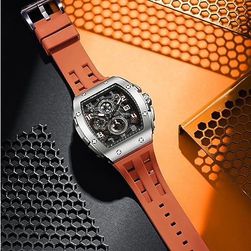 Mens Watches Luxury Tonneau Watches for Men Waterproof 50M Analog Replica Watch Chronograph Calendar Date Men’s Dress Business Work Watch Diver Large Square Face Wristwatch