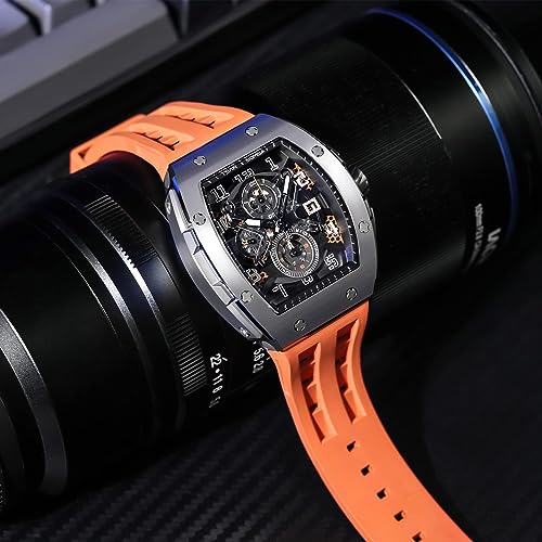 Mens Watches Luxury Tonneau Watches for Men Waterproof 50M Analog Replica Watch Chronograph Calendar Date Men’s Dress Business Work Watch Diver Large Square Face Wristwatch