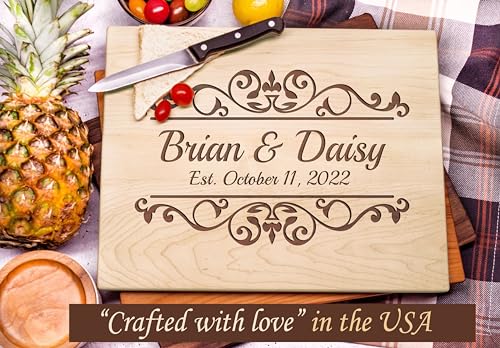 Personalized Wooden Cutting Board Crafted in USA – Best Serves as Cheese Board, Cutting Board, Chopping Board, Charcuterie Board – Unique Personalized Wood Gift for Wedding, Housewarming, Anniversary