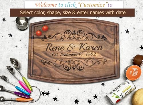 Personalized Wooden Cutting Board Crafted in USA – Best Serves as Cheese Board, Cutting Board, Chopping Board, Charcuterie Board – Unique Personalized Wood Gift for Wedding, Housewarming, Anniversary