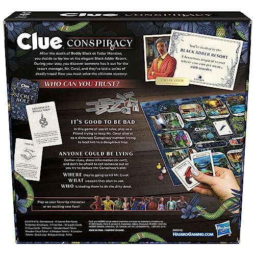 Clue Conspiracy Board Game for Adults and Teens, Great Halloween Party Game, Secret Role Strategy Games, Ages 14+, 4-10 Players, 45 Minutes, Mystery & Party Games