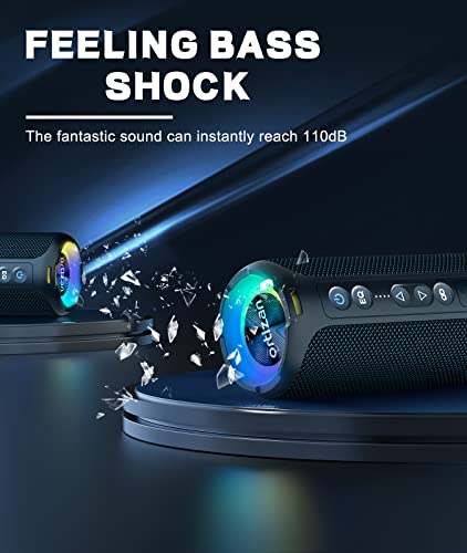 Ortizan Bluetooth Speakers, 40W Loud Stereo Portable Wireless Speaker, IPX7 Waterproof Shower Speakers with Bluetooth 5.3, Deep Bass, LED Light, Microphone, True Wireless Stereo for Home, Outdoor