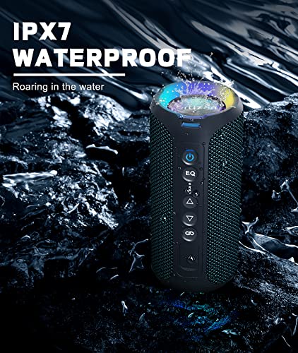 Ortizan Bluetooth Speakers, 40W Loud Stereo Portable Wireless Speaker, IPX7 Waterproof Shower Speakers with Bluetooth 5.3, Deep Bass, LED Light, Microphone, True Wireless Stereo for Home, Outdoor