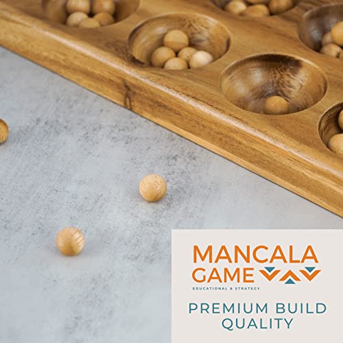 BSIRI Mancala Wooden Board Game - Entertainment for Family, Adults, Teens, Kids. Ideal for Game Night, Drinking. Play with 2 or More People in All Ages