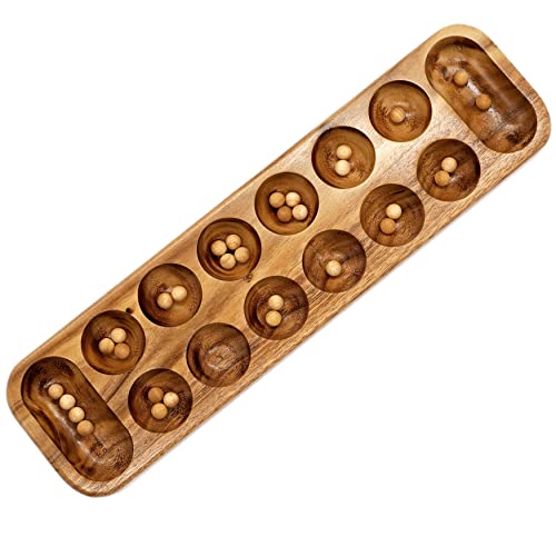 BSIRI Mancala Wooden Board Game - Entertainment for Family, Adults, Teens, Kids. Ideal for Game Night, Drinking. Play with 2 or More People in All Ages