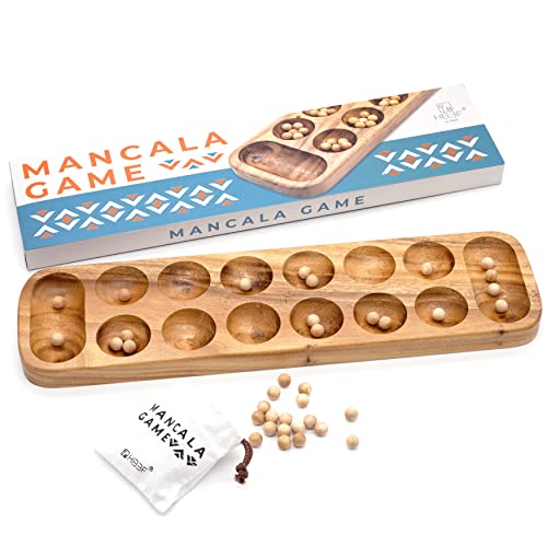 BSIRI Mancala Wooden Board Game - Entertainment for Family, Adults, Teens, Kids. Ideal for Game Night, Drinking. Play with 2 or More People in All Ages