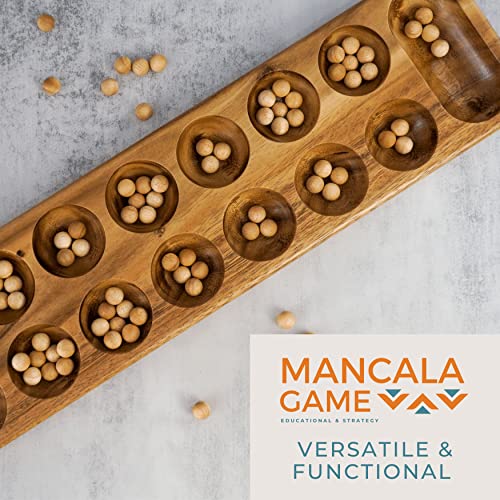 BSIRI Mancala Wooden Board Game - Entertainment for Family, Adults, Teens, Kids. Ideal for Game Night, Drinking. Play with 2 or More People in All Ages