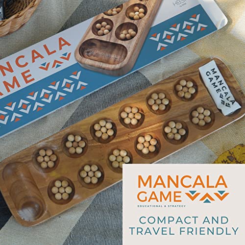 BSIRI Mancala Wooden Board Game - Entertainment for Family, Adults, Teens, Kids. Ideal for Game Night, Drinking. Play with 2 or More People in All Ages