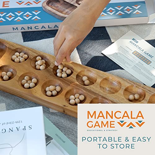 BSIRI Mancala Wooden Board Game - Entertainment for Family, Adults, Teens, Kids. Ideal for Game Night, Drinking. Play with 2 or More People in All Ages