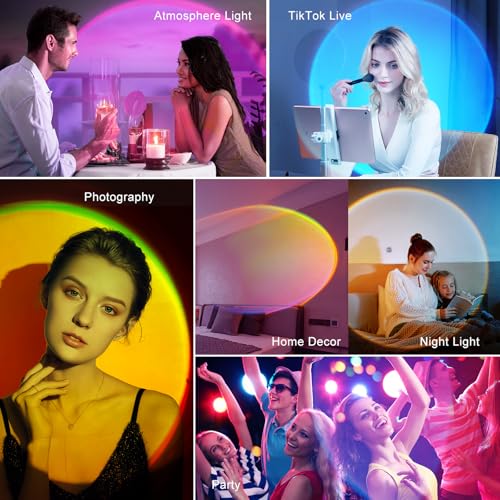 Tsrarey Sunset Lamp Multicolor Changed Night Light Projector with Button Switch,APP Control,360°Rotation for Room Decor,Party,Tiktok Live,Photography