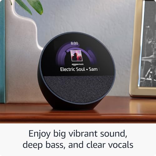 All-new Amazon Echo Spot (2024 release), Smart alarm clock with vibrant sound + Alexa, Black