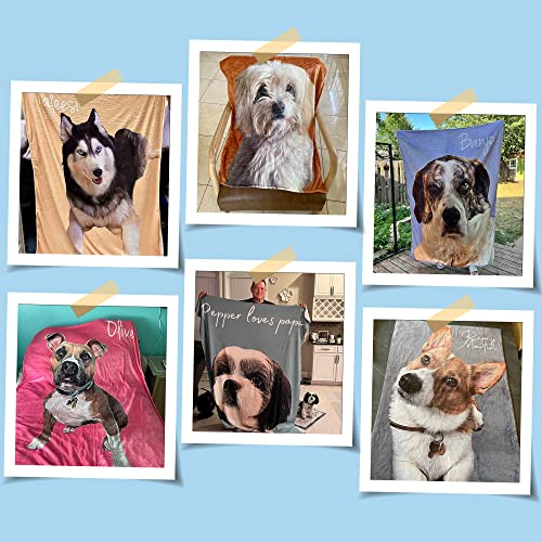 Personalized Dog Portrait Blanket - Custom Blankets Gifts from Pet Dog with Photos & Name - Customized Picture Flannel Fleece Blanket - Gifts for Pet Animal Women Men Dog Lovers Memorial Gift