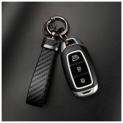 Turcee Leather Car Keychain - Carbon Fiber Interior Key Fob with Anti-Lost D-Ring - Car Accessory Key Ring (Black)