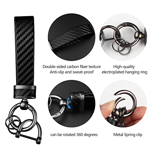 Turcee Leather Car Keychain - Carbon Fiber Interior Key Fob with Anti-Lost D-Ring - Car Accessory Key Ring (Black)