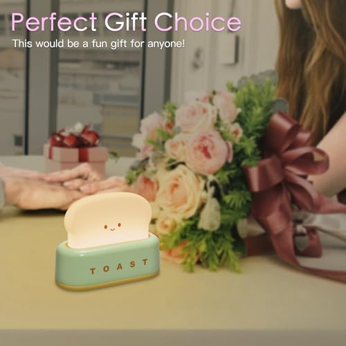 TOOGE Desk Decor Cute Toast Lamp Small Desk Lamp Night Light for Kids Rechargeable with Smile Face Kawaii Decor for Bedroom, Table, Bedside, Desk Gifts for Kids and Adults