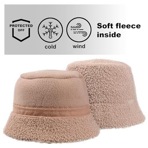 Brown Fuzzy Bucket Hat for Women - Winter Faux Fur Bucket Hat - Fluffy Sherpa Bucket Hats for Women