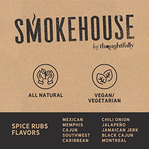 Smokehouse by Thoughtfully, Gourmet Grilling Spice Set in Mini Glass Bottles, Vegan and Vegetarian, Grill Seasoning Flavors Include Caribbean, Jamaican Jerk, Jalapeno, Montreal and More, Pack of 10