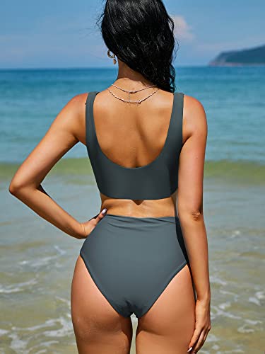 ZAFUL Women's High Waisted Bikini Scoop Neck Swimsuit Two Pieces Bathing Suit