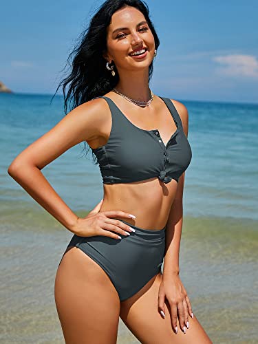 ZAFUL Women's High Waisted Bikini Scoop Neck Swimsuit Two Pieces Bathing Suit