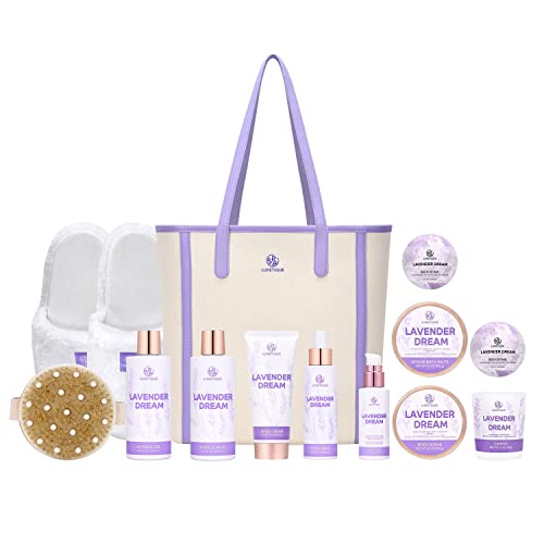 Gift Baskets for Women Mothers Day Gifts Spa Luxetique 12 Pcs Lavender Bath and Body Gifts for Women with Luxury Tote Bag Birthday Gifts for Mom