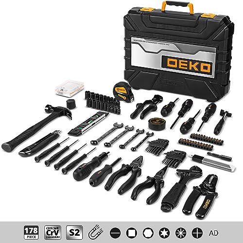 Tool Kit Set Box for Home: Household with Drill Wrench Socket Basic Hand Tools Sets for Men Car Repair Mechanic Tool Kit Set Automotive with Plastic Tool Box 178 Piece