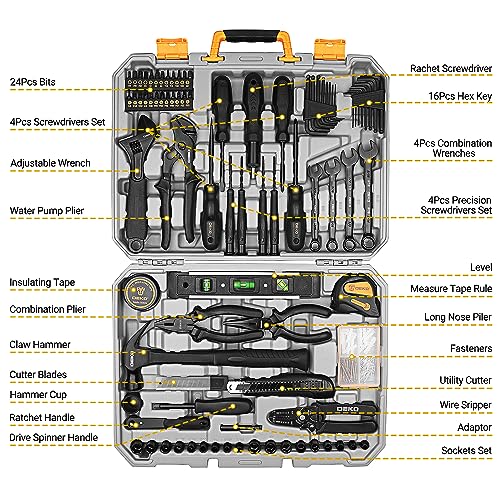 Tool Kit Set Box for Home: Household with Drill Wrench Socket Basic Hand Tools Sets for Men Car Repair Mechanic Tool Kit Set Automotive with Plastic Tool Box 178 Piece