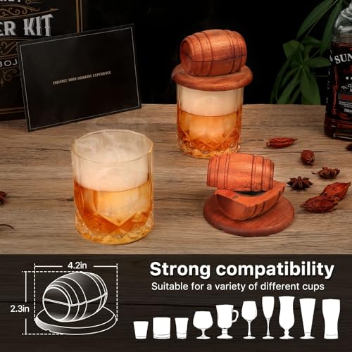 Whiskey Smoker Kit with Torch - 6 Flavors Wood Chips, 2 Glasses, 2 Ice Ball Molds - Cocktail Smoker Infuser Kit, Old Fashioned Drink Smoker Kit, Birthday Bourbon Whiskey Gifts for Men,Dad(NO Butane)