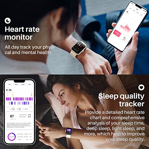 TOZO S2 44mm Smart Watch Alexa Built-in Fitness Tracker with Heart Rate and Blood Oxygen Monitor, Sleep Monitor 5ATM Waterproof HD Touchscreen for Men Women Compatible with iPhone&Android Champagne